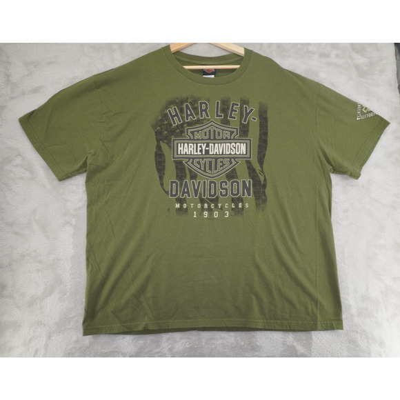 Harley-Davidson Made in USA T-Shirt 3XL Olive Graphic Moto Tee Vintage Style - Picture 2 of 7
